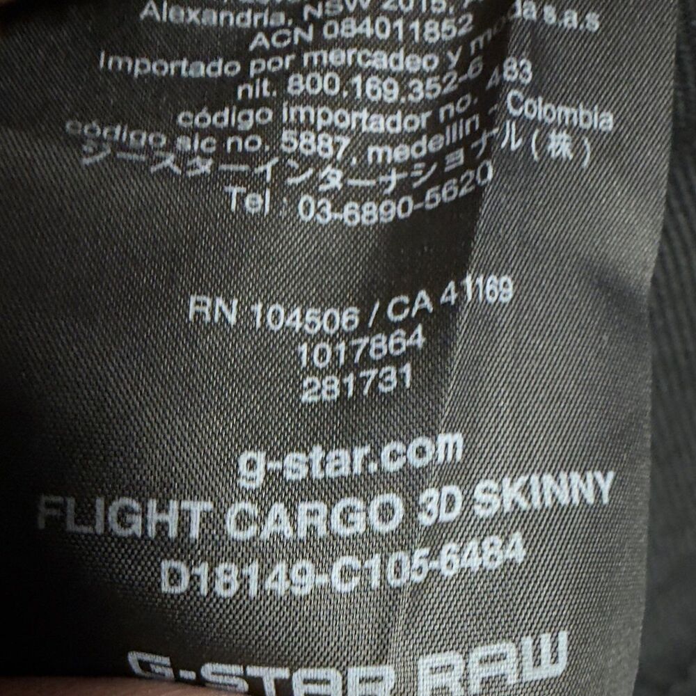 G-Star RAW Flight Cargo 3D Skinny Pants Mens 32x32(28) Black Stretch Street - Picture 9 of 16